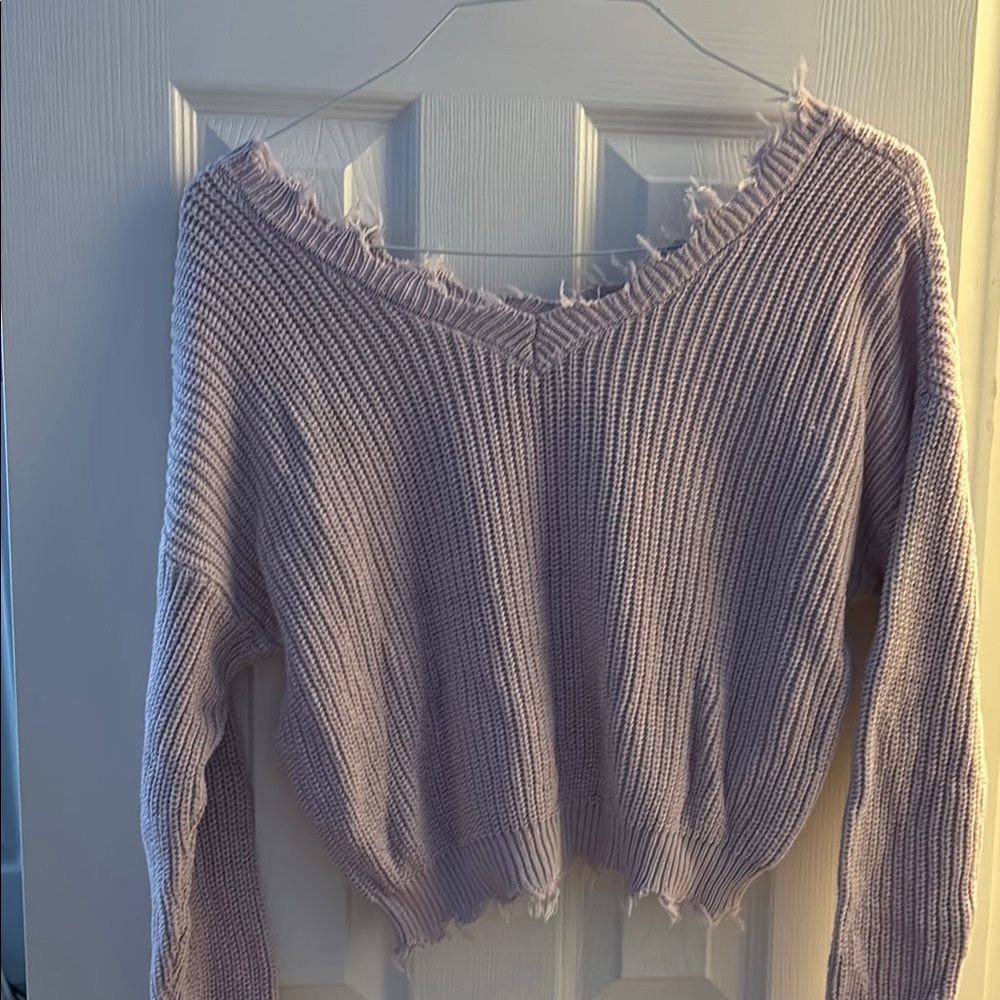Frayed Hem Lavender Sweater